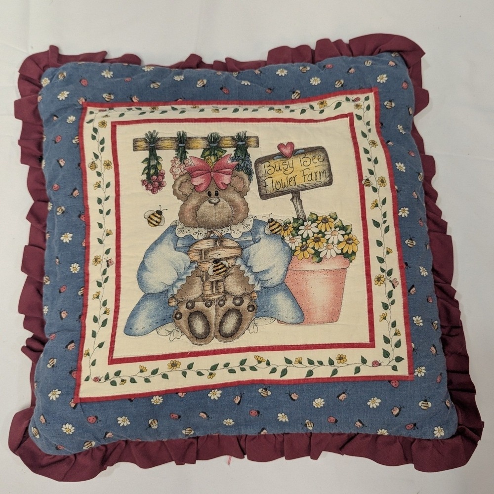 Quilted‎ Sleeping Bag Blanket Blue Cotton Teddy Bear Nap time 39x40 CottageCore